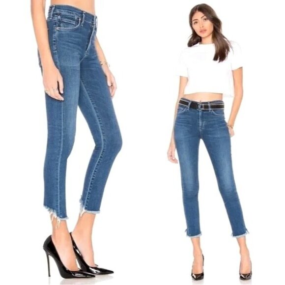 Citizens Of Humanity Jeans Women 28‎ Blue Rocket Crop High Rise Skinny Raw Hem - Picture 1 of 15